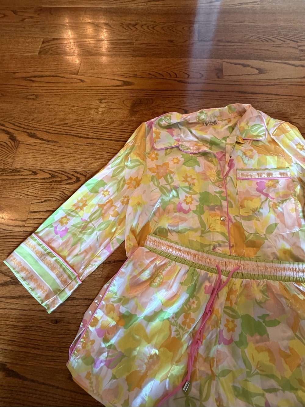 Free People Pillow Talk Satin Pajama Set in the "Lily Combo" - Picture 4 of 8